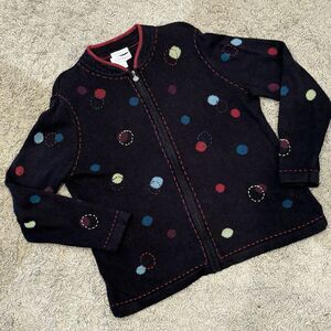 CJ Banks XL 1X Cardigan Black Hand Embroidered Full Zip Colorful Circles‎